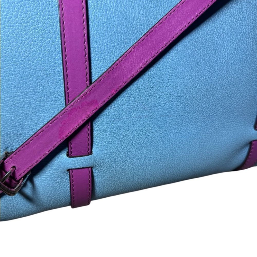 DOLCE & GABBANA Blue Leather Briefcase Backpack Top Handle Satchel Fuchsia Strap - Picture 6 of 16